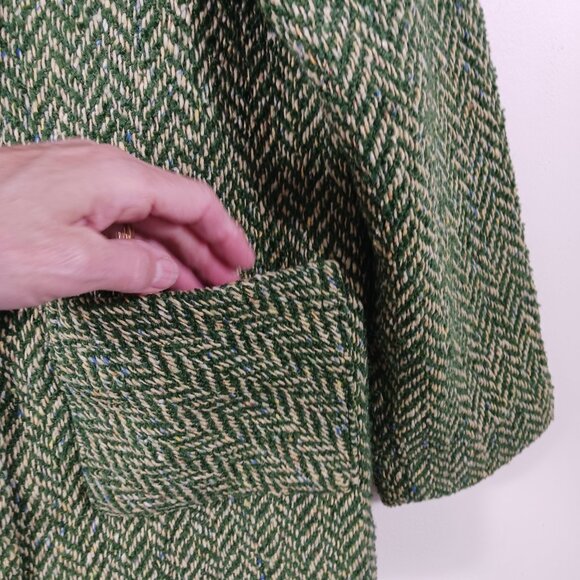 Boyne Valley Weavers Ireland, Dbl. Breasted Green/Cream Herringbone Tweed Jacket - Picture 11 of 16